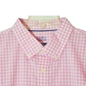 Men Croft & Barrow Slim-Fit Woven Button-Down Short Sleeve Shirt XXL Pink Preppy